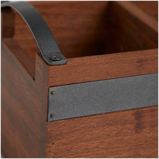 11.5" Brown Wood Modern 3 Section Decorative Tray with Metal Handles